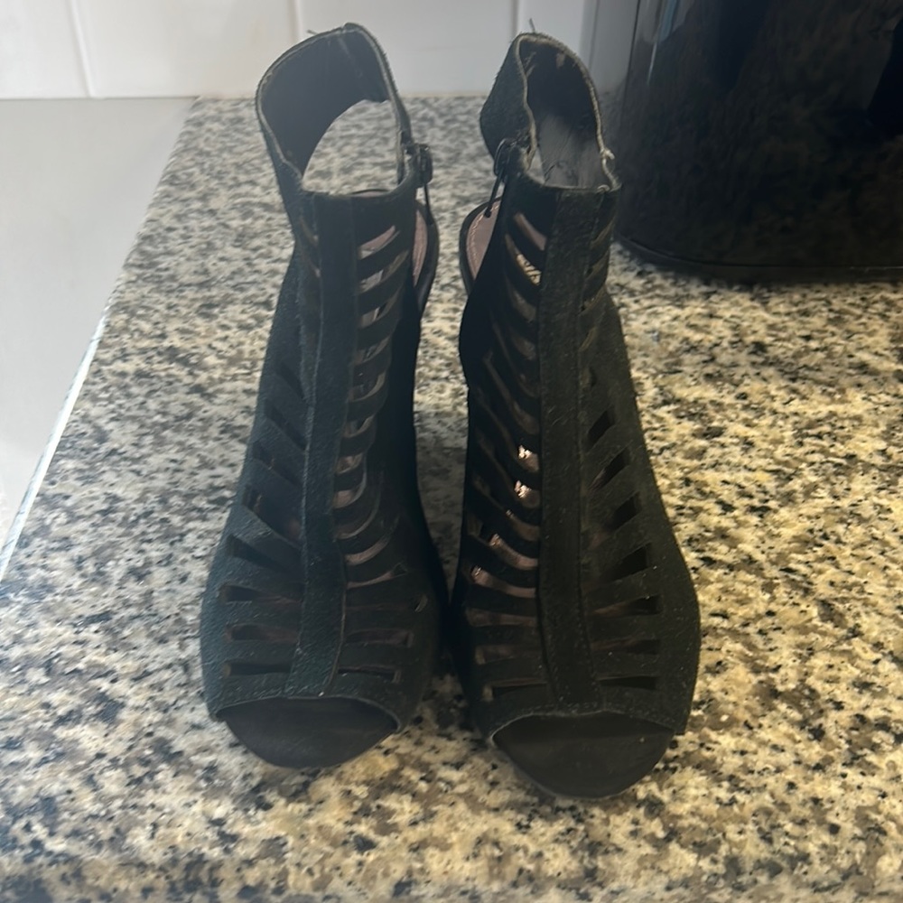 Black peep toed wedges size 8.5